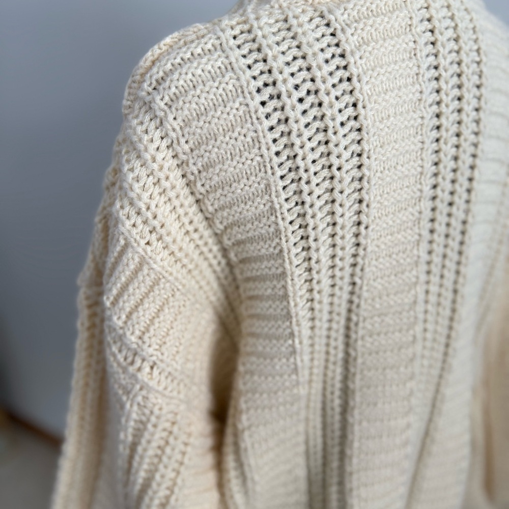 Chunky Cable Knit Cardigan Cream Oversized Fisherman Grandpa Sweater - Picture 5 of 15